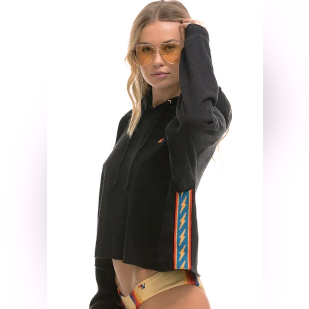 Aviator Nation Bolt Stripe Relaxed Fit Crop hoodie